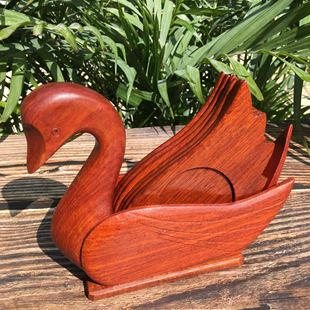 迷你天鹅 红木茶杯垫6只套装花梨木杯拖隔热功夫茶具茶道防烫垫子