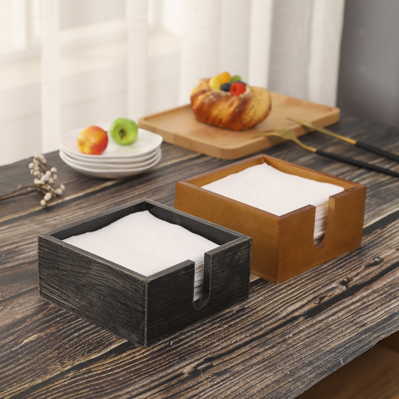 实木高档开放式纸巾盒餐厅方巾纸盒酒店正方形L餐巾纸抽纸盒定log