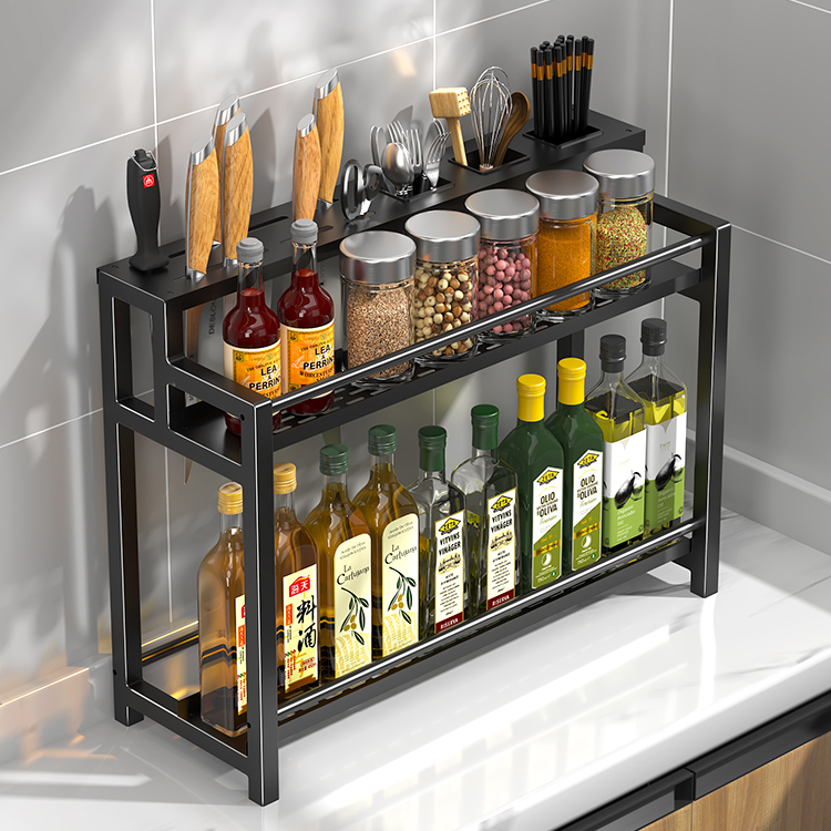 家用厨房调料架置物架落地多层不锈钢台面式二层多功能刀具收纳架