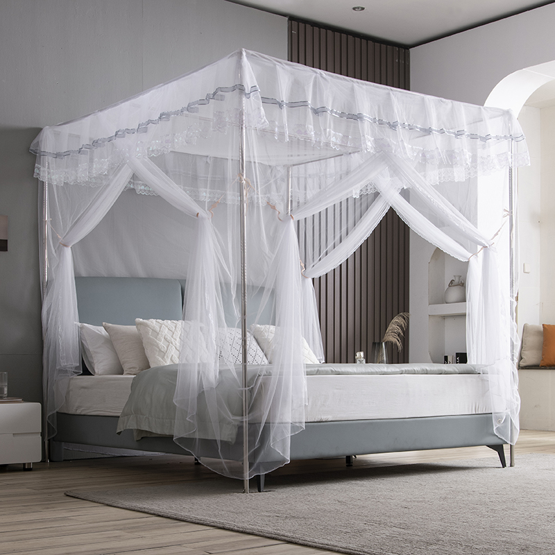 新款不锈钢落地蚊帐加粗加t厚支架管子家用方顶三开门加密公主1.8