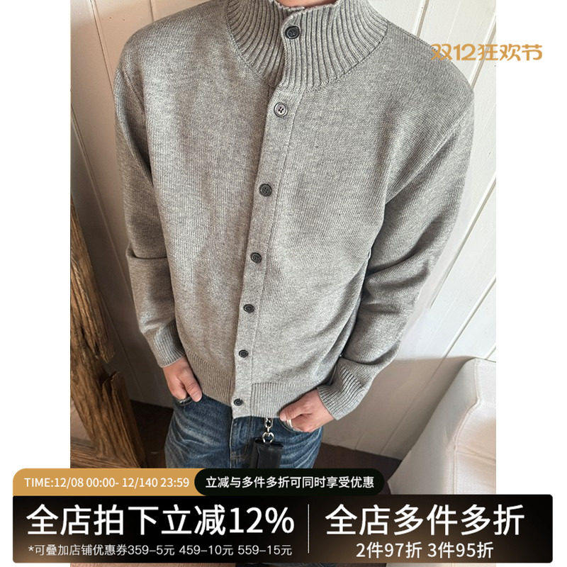 EME 德系抗起球纯色立领开衫毛衣男女老钱松弛慵懒感长袖针织上衣