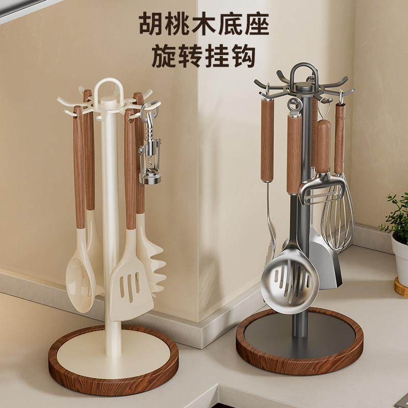 胡桃木厨房旋转挂钩台面锅铲置物架挂汤勺漏勺铲子厨具收纳架神器,厨房/烹饪用具,厨房置物架/置物柜/角架,淘宝优惠券,粉丝福利购,淘宝优惠卷