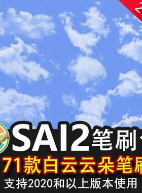 sai2笔刷白云云朵逼真写实蓝天白云云层云彩云雾云霞乌云装饰插画