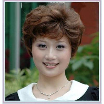 真发假发女短发自然逼真中老年假发妈妈蓬松短卷发女式化疗假发套