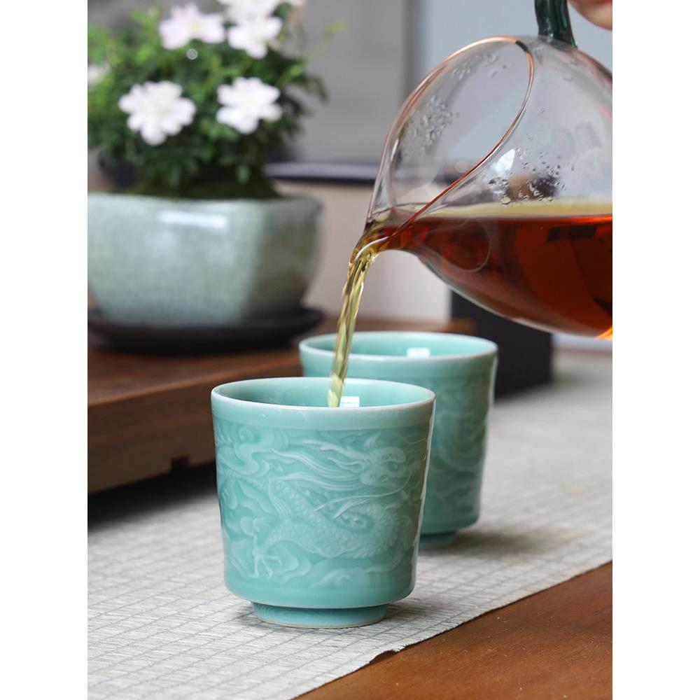 龙泉青瓷手工主人杯龙凤杯对杯功夫茶杯大号品茗杯喝茶中式茶盏礼
