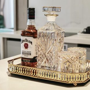 家用装 厂促奢华宫廷风描金威士忌酒杯酒酒樽金属镜面托盘套装 饰摆