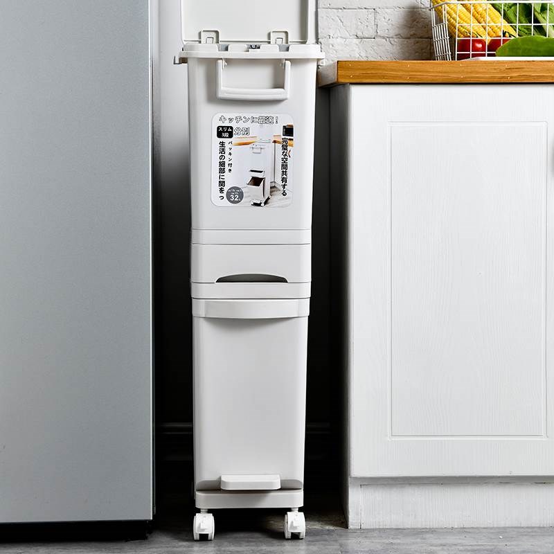 日式家用分类垃圾l桶带内桶厨房专用带盖大号双层脚踩厨余干湿分