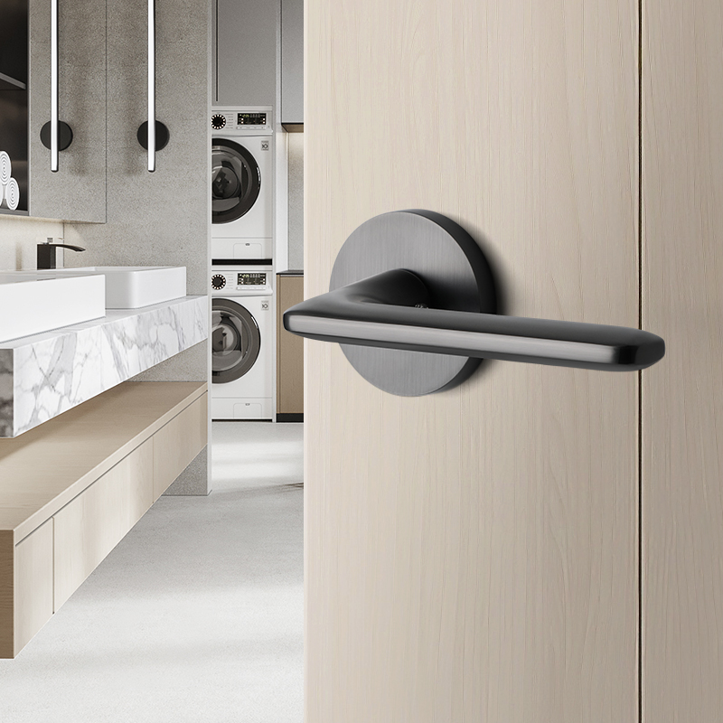 灰色简约卫生间单舌门锁室v内浴室厕所木门锁静音门把手面板无钥