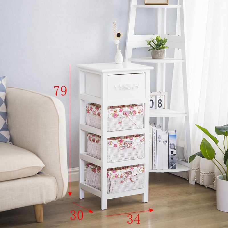 实木藤编抽屉式收纳柜简约卧室床头边柜储物柜缝隙迷你窄柜小斗柜