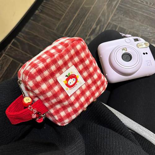 红色格子拍立得保护包富士相机收纳女mini12/se/99保护套sq1手提