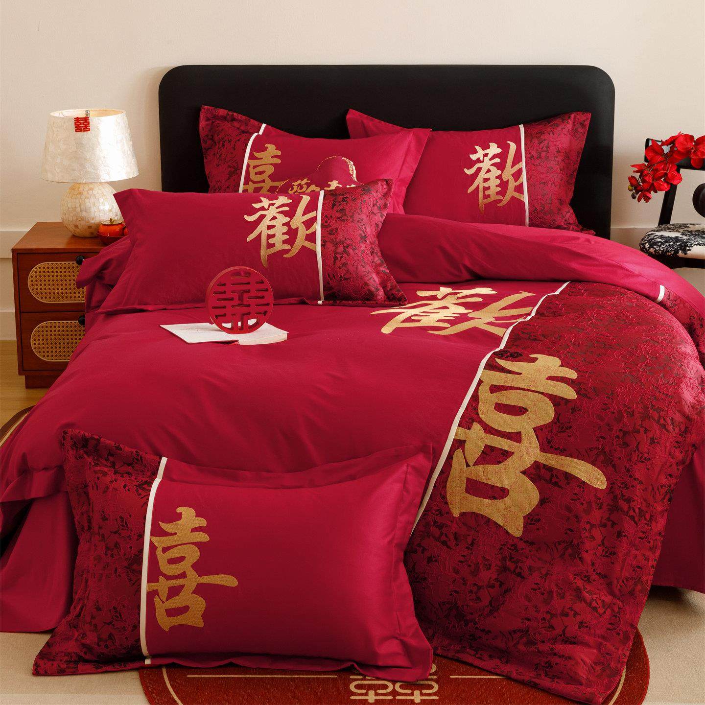 新中式100支婚庆四件组大红色喜被新婚被套床单结婚床上用品婚嫁,床上用品,床品套件/四件套/多件套,淘宝优惠券,粉丝福利购,淘宝优惠卷
