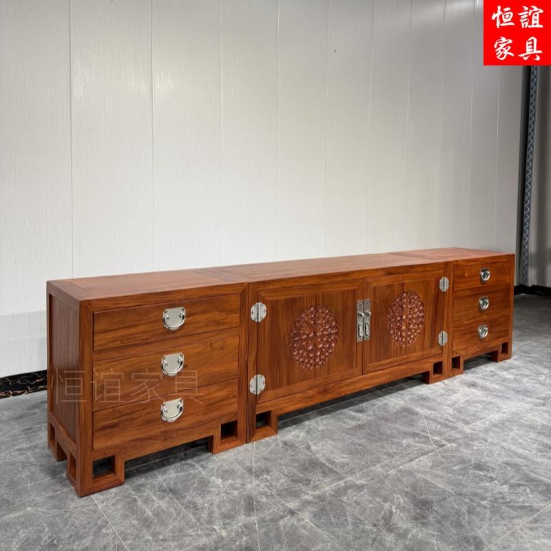 大果紫檀电视柜组合新中式地柜客厅京瓷家具刺猬紫檀实木苏梨定制