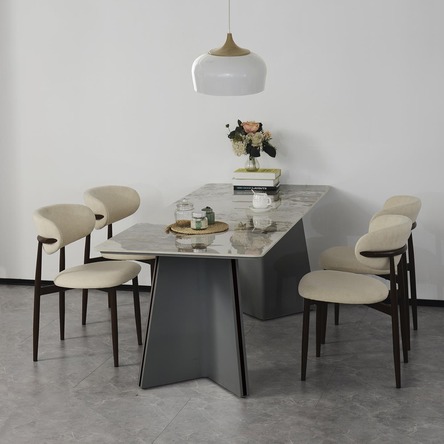 意大利极简主义全吸板岩餐桌和椅子，高端家居轻豪华小公寓矩形全