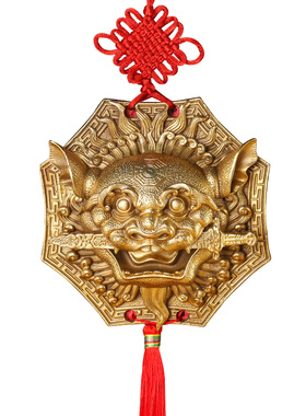 狮咬剑挂件纯铜狮子头八卦镜睚眦吞口兽家居门对门挂饰虎头牌摆件