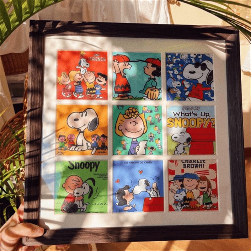 实木九宫格画框史努比复古美式风电表箱客厅玄关卧室装饰画摆件画