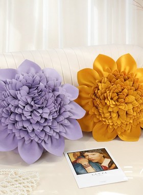 秋冬加绒手工3d莲花花朵抱枕客厅沙发时尚靠包靠枕毛绒尼加厚枕套