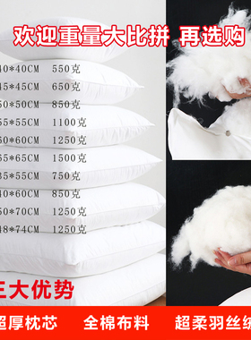 抱枕芯不塌陷不变形全棉超柔羽丝绒厚实455060靠垫可拆洗酒店专用
