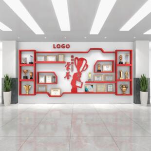 定制公司荣誉墙展示架奖章奖杯存储架一字隔断木漆展示墙学校