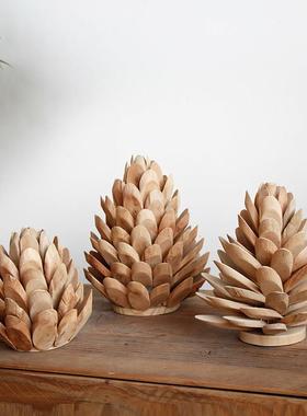 手工木质莲花创意摆件家居饰品客厅桌面房间布置装饰品摆设节日礼