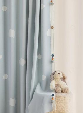 儿童房窗帘女孩男孩卧室飘窗雪尼尔遮光定制蓝色卡通云朵窗纱云梦