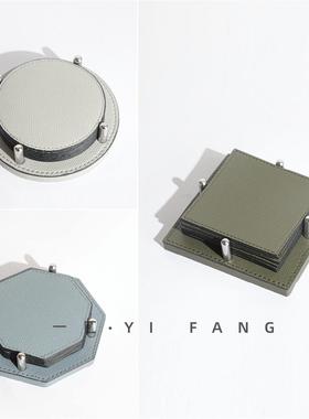 一匚轻奢莫兰迪色系皮革杯垫餐垫样板间酒店餐桌隔热垫水杯垫摆件