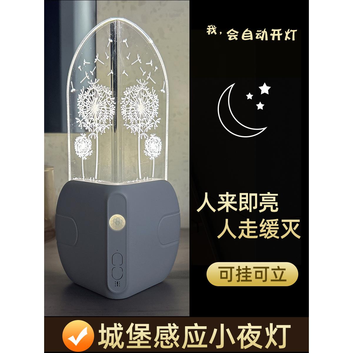 城堡感应充电小夜灯墙角地脚起夜卧室睡眠灯楼梯转角氛围卡通磁吸
