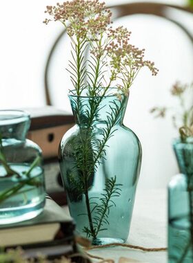 迷你鲜花手创意摆件复古日式蓝色水培瓶桌面作清新文艺小花瓶干花