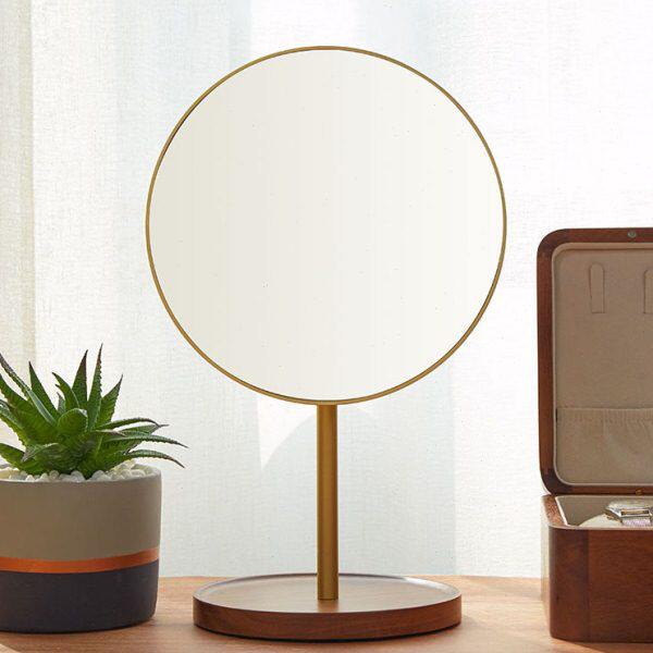 实木化妆镜台式桌面家用复古梳妆台镜子高清大镜面可旋转梳妆镜