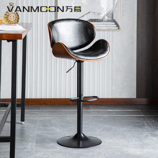 欧式实木升降吧台凳靠背轻奢酒吧高脚凳吧椅旋转家用简约高脚椅子