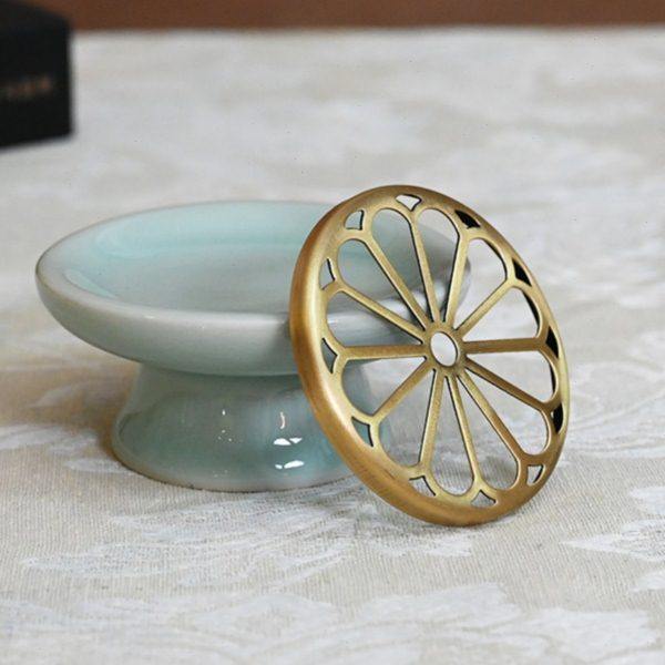 慧通香具青瓷烧炭盘黄铜炭架炭盘炭碟银叶片隔片空熏传统隔火熏香,家居饰品,香薰炉,淘宝优惠券,粉丝福利购,淘宝优惠卷