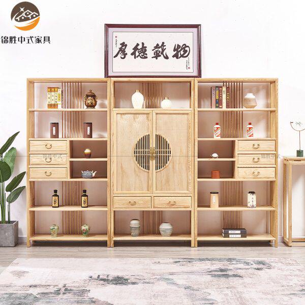 新中式实木博古架茶叶展示柜置物架子书架陈列柜货架白蜡木可定制