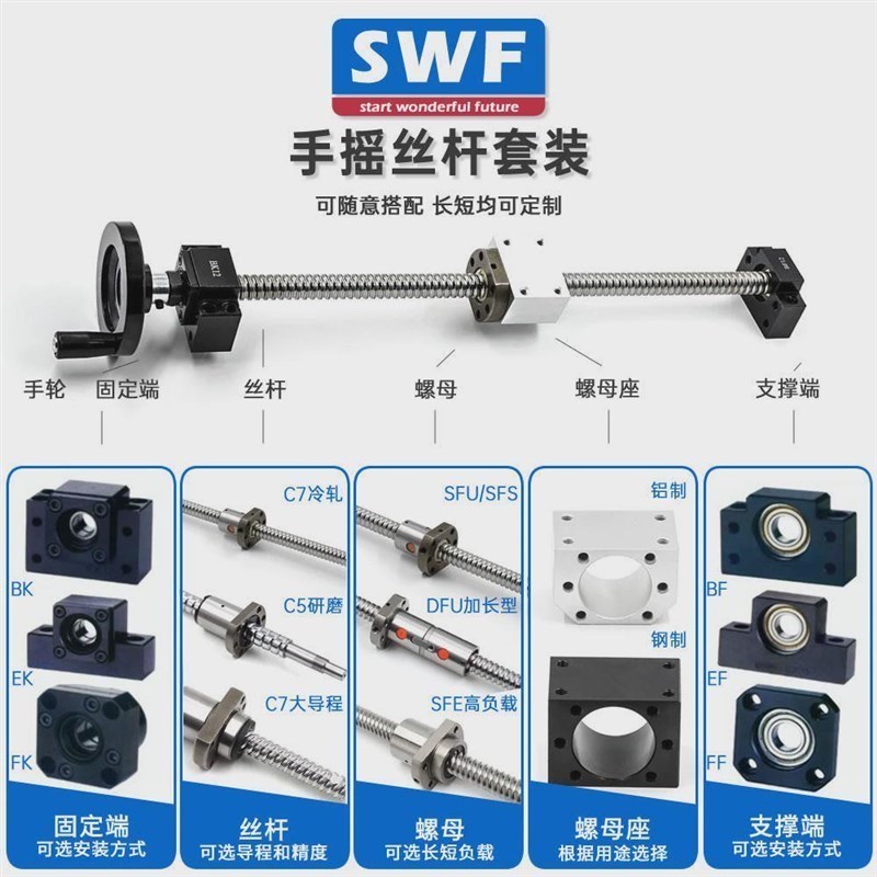 热销手摇滚珠丝杆手摇套件升降丝杠套装1605手动2005螺母2510手摇