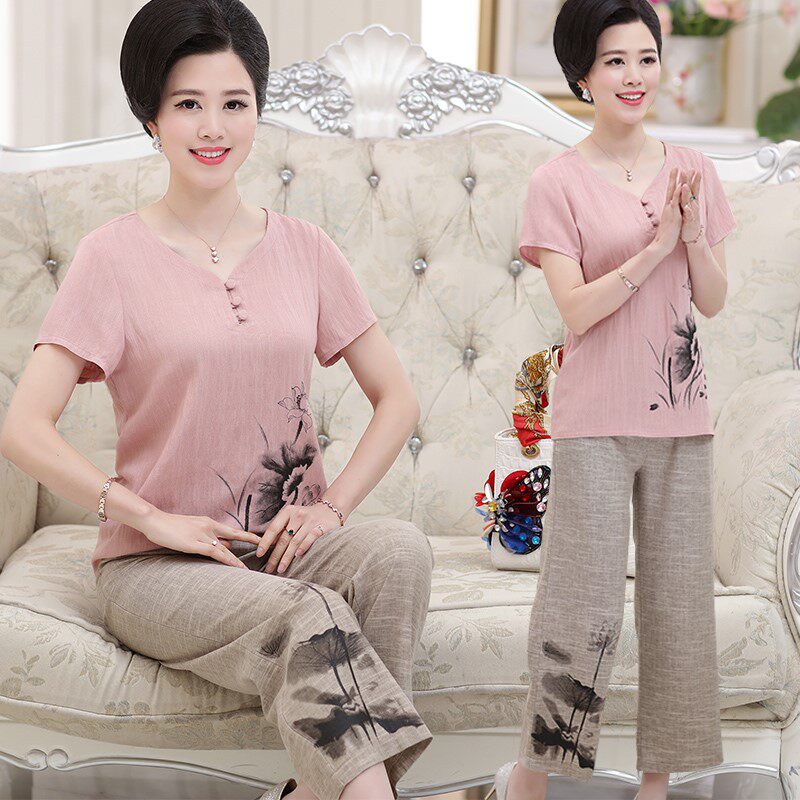 2018新款中老年人夏装服装妈妈夏季中年妇女士亚麻棉麻套装40岁50|ruв категории Женская одежда, в пожилых женщин - от Buy2taobao.com для оказания профессиональной услуги покупки агента Taobao