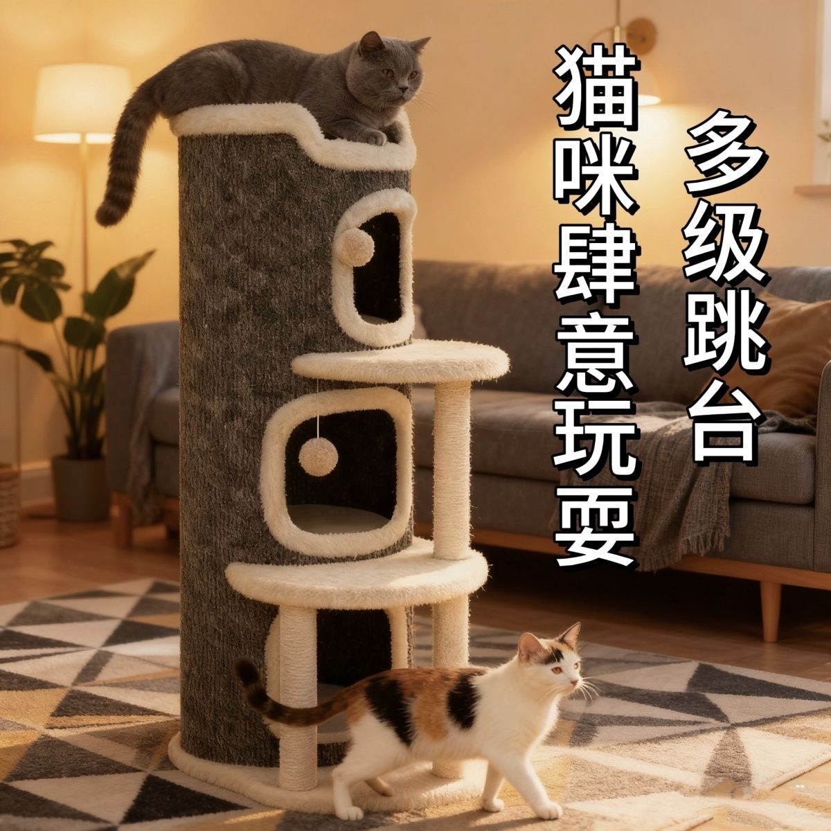 冬季多层保暖树洞猫窝猫抓板玩睡一体猫别墅双层封闭式猫屋猫爬架