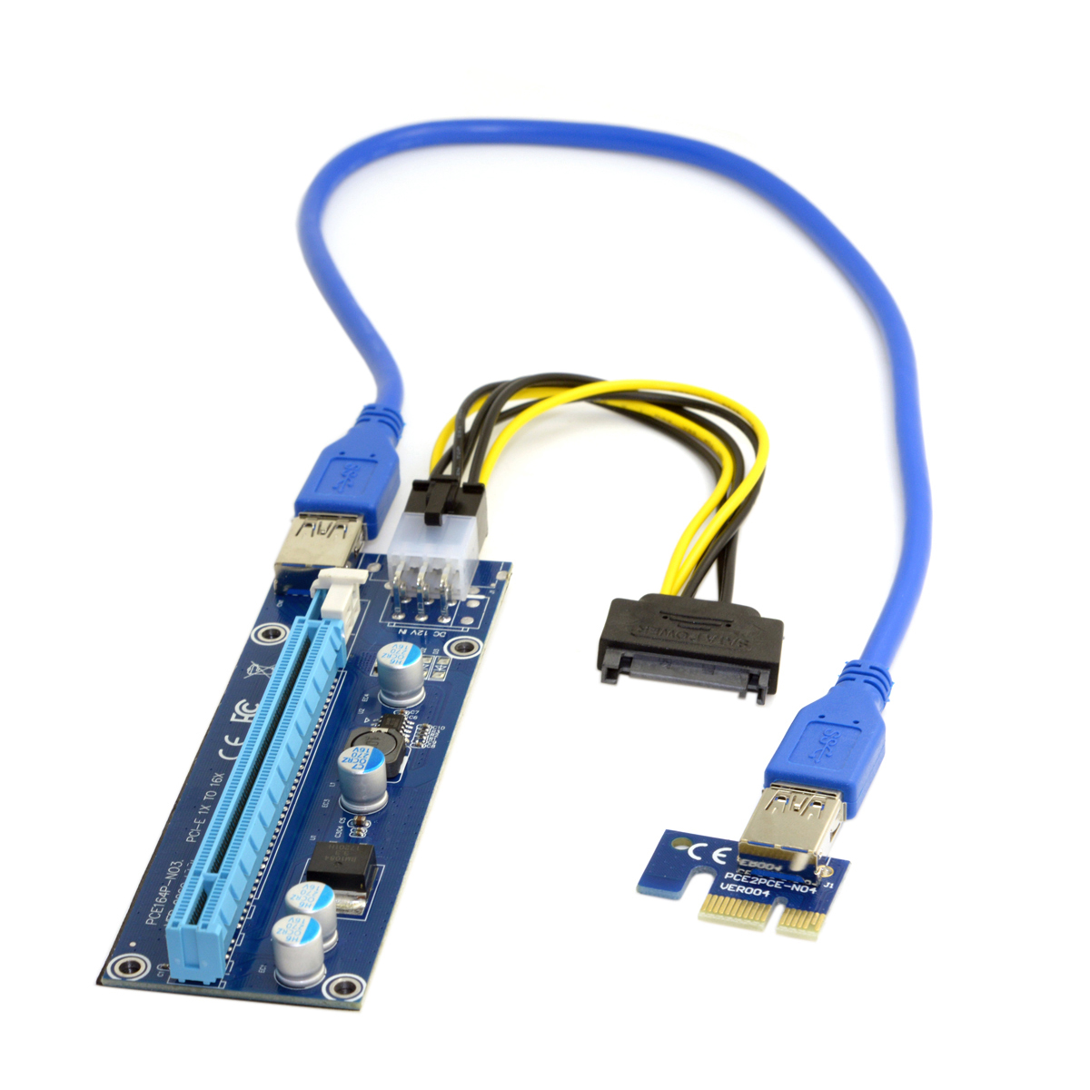 PCI-E 1X转16X PCIE USB3.0专用显卡声卡延长转接线 供电线转接卡