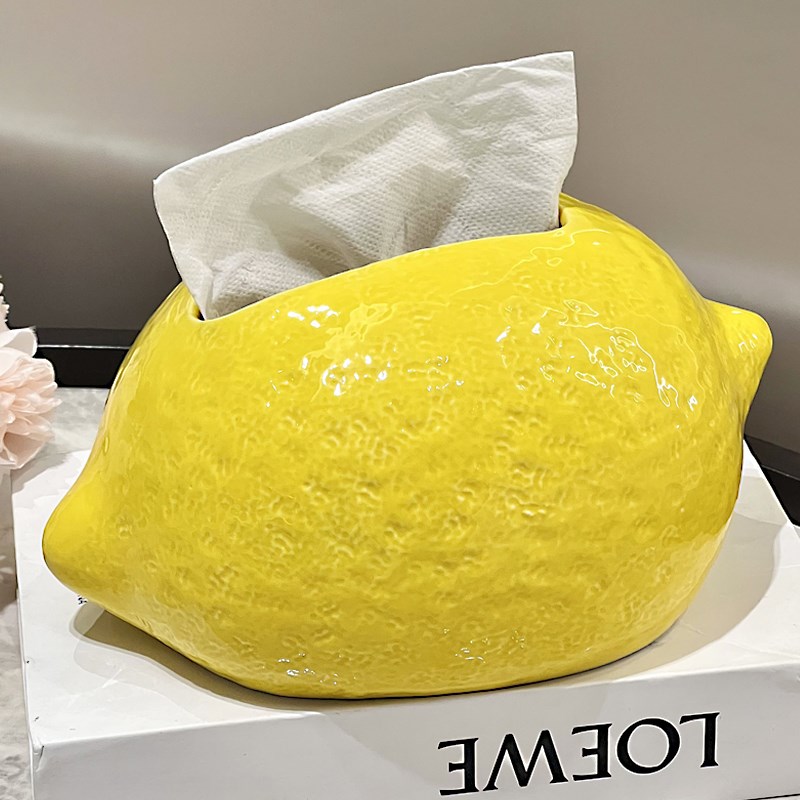 柠檬纸巾盒客厅高级感餐巾纸盒抽纸盒新款家用创意茶几纸抽盒陶瓷