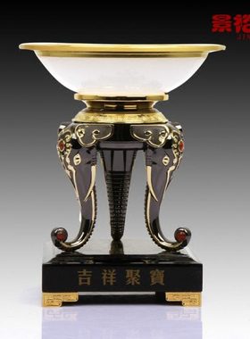 聚宝盆琉璃白玉工艺品摆件乔迁开业礼品送领导装饰品办公桌摆设