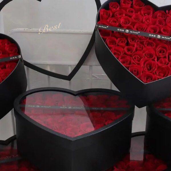 玫瑰花爱心礼盒防水塑料可视透明鲜花心型礼物礼品花盒