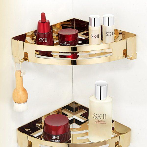 浴室置物架免打孔不锈钢厕所壁挂卫生间三角篮金色洗澡间转角架子,家装主材,浴室角架,淘宝优惠券,粉丝福利购,淘宝优惠卷