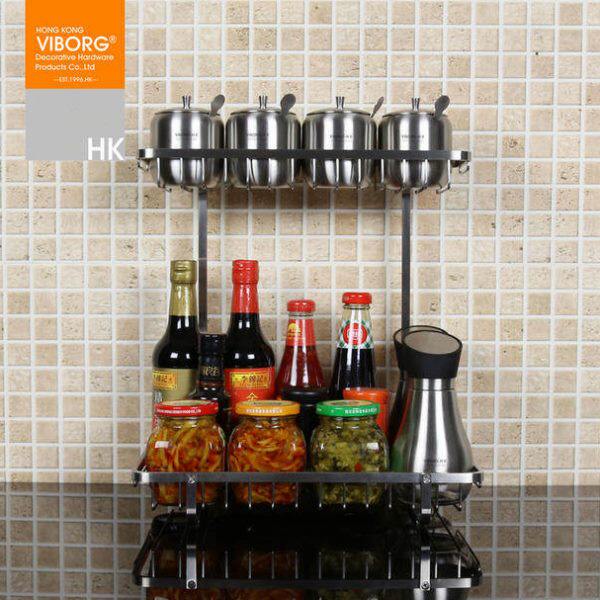 域堡 304不锈钢双层调味架厨房置物架壁挂台式调味6110B