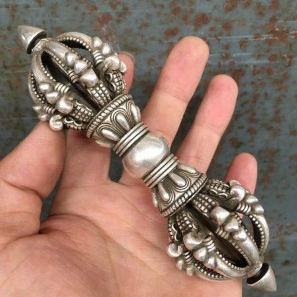 藏传密宗法器九股金刚杵 尼泊尔手工纯铜镀银用品西藏