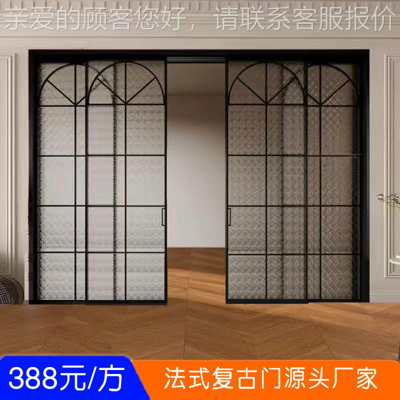 法式复古门铝客厅推门厨拉房合775金吊三趟门联动门欧式玻璃移门