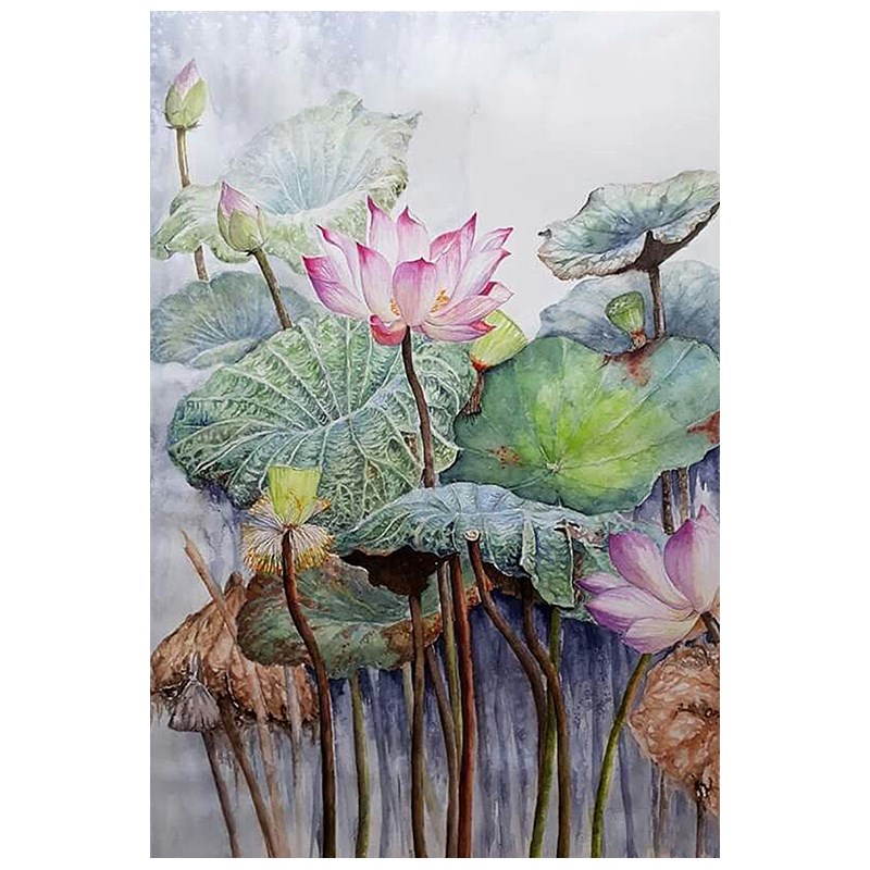 手绘油画玄关挂画客厅装饰画荷花壁画花卉荷叶新中式和和美美莲花图片