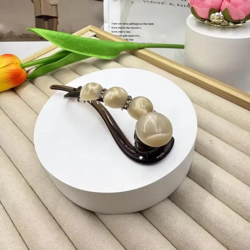 诗泊雅 一字夹法式浪漫珍珠后脑勺高级感扭扭夹大号发量多发卡HQ