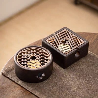 黑檀木温茶炉温酒暖茶铜盖高档复古烤茶温茶器蜡烛加热保温底座