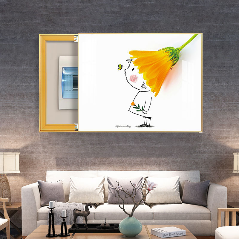 卡通仪表箱装饰画可爱现代简单小清新人物配电箱阻塞空气打开弱开