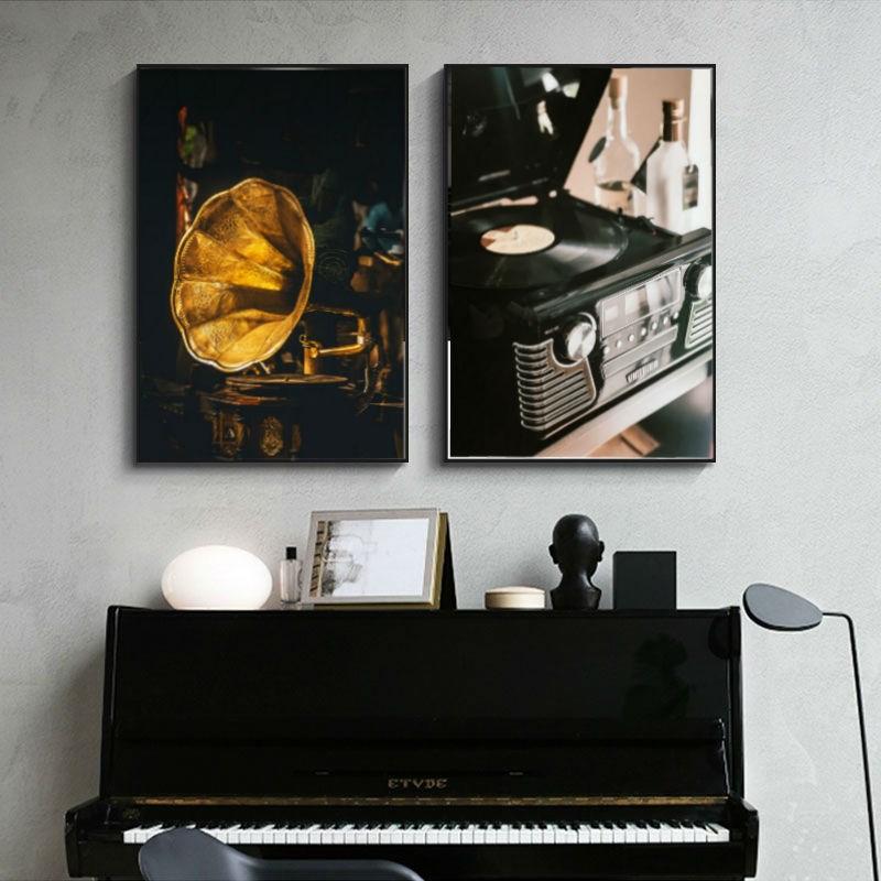 复古黑胶唱片留声机装饰画民国风老上海酒吧咖啡厅唱碟机怀旧挂画