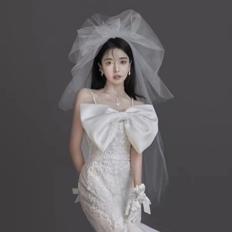 新款主婚纱头纱抓泡云朵蓬蓬头纱韩式新娘摄影造型街拍六层爆炸纱