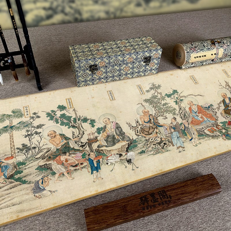 清黎明仿丁观鹏法界源流图卷佛像手卷装裱客厅装饰画高清微喷复制