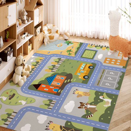 儿童房地毯阅读区爬行垫PVC防水免打理读书角客厅玩具区加厚垫子